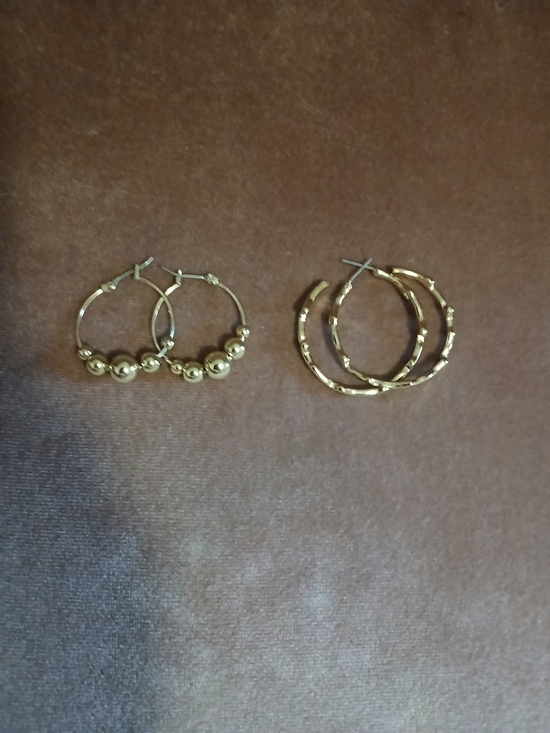 Jewelry - Gold Beaded and Twisted Branch Hoop Earring Duo